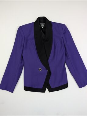 VTG Fitting Image 80s Purple Shawl-Collar Blazer with Black Trim